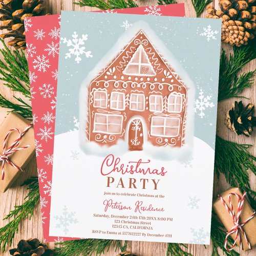 Whimsical gingerbread house Christmas illustration Invitation