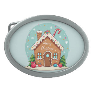 Whimsical Gingerbread House Christmas Scene Belt Buckle