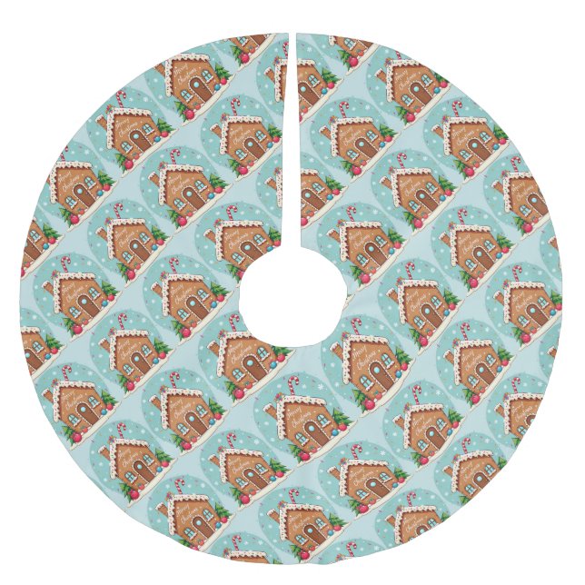 Whimsical Gingerbread House Christmas Scene Brushed Polyester Tree Skirt (Front)