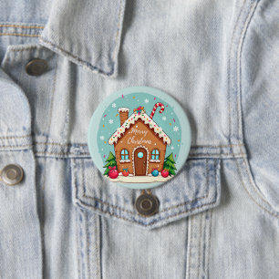 Whimsical Gingerbread House Christmas Scene Button