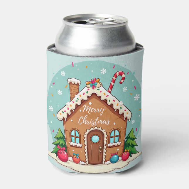 Whimsical Gingerbread House Christmas Scene Can Cooler (Can Front)