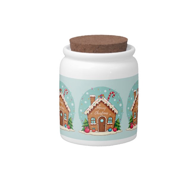 Whimsical Gingerbread House Christmas Scene Candy Jar (Front)