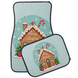 Whimsical Gingerbread House Christmas Scene Car Floor Mat