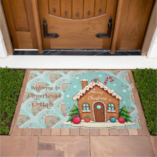 Whimsical Gingerbread House Christmas Scene Doormat