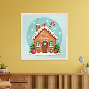 Whimsical Gingerbread House Christmas Scene Framed Art
