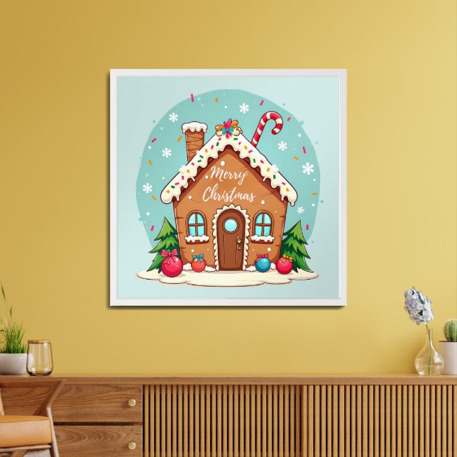 Whimsical Gingerbread House Christmas Scene Framed Art (Living Room)