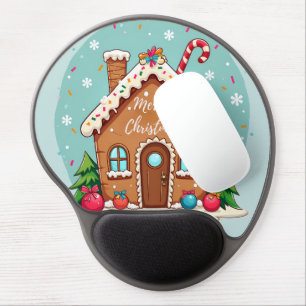 Whimsical Gingerbread House Christmas Scene Gel Mouse Pad