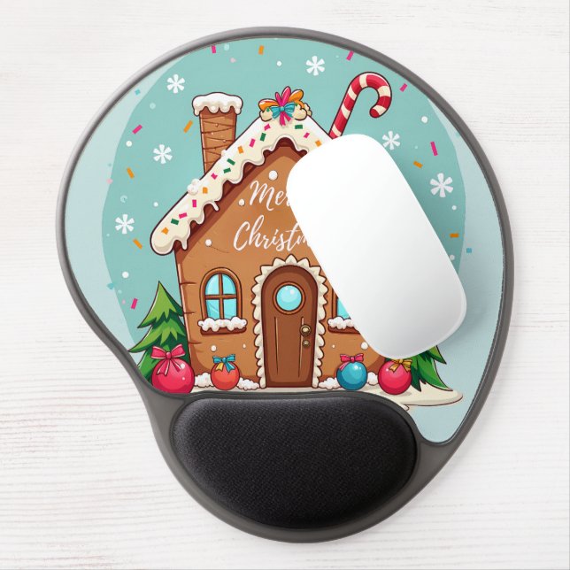 Whimsical Gingerbread House Christmas Scene Gel Mouse Pad (Left Side)