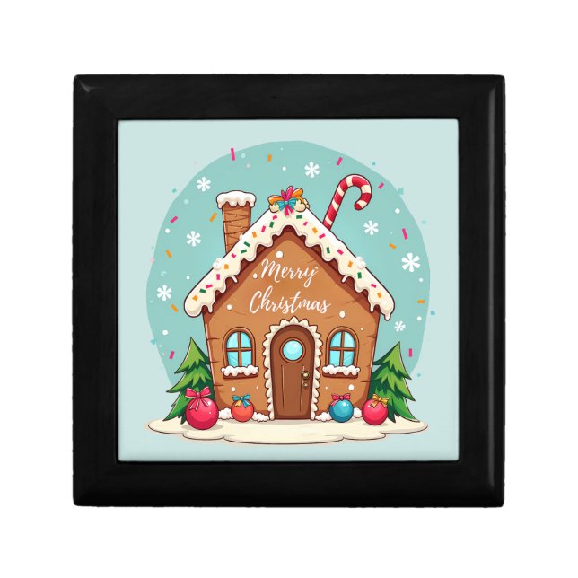 Whimsical Gingerbread House Christmas Scene Gift Box (Front)