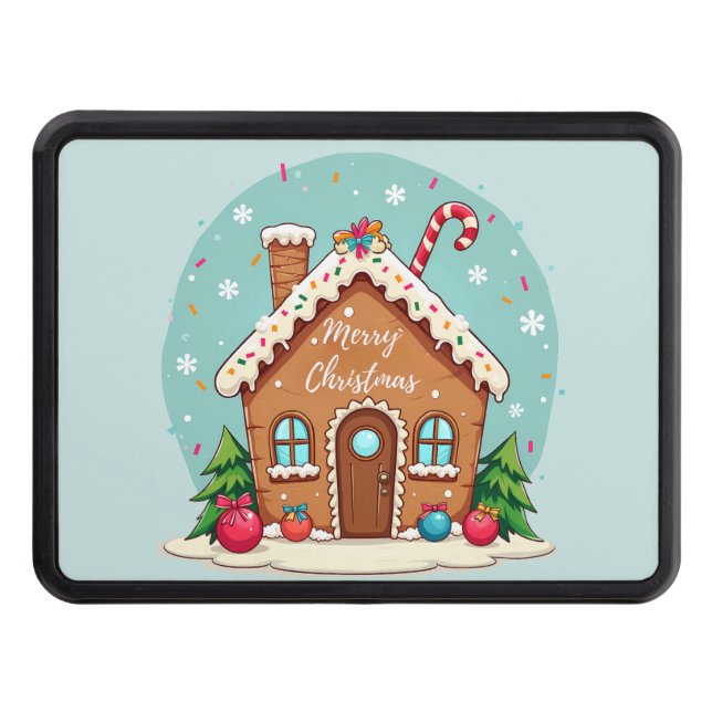 Whimsical Gingerbread House Christmas Scene Hitch Cover (Front)