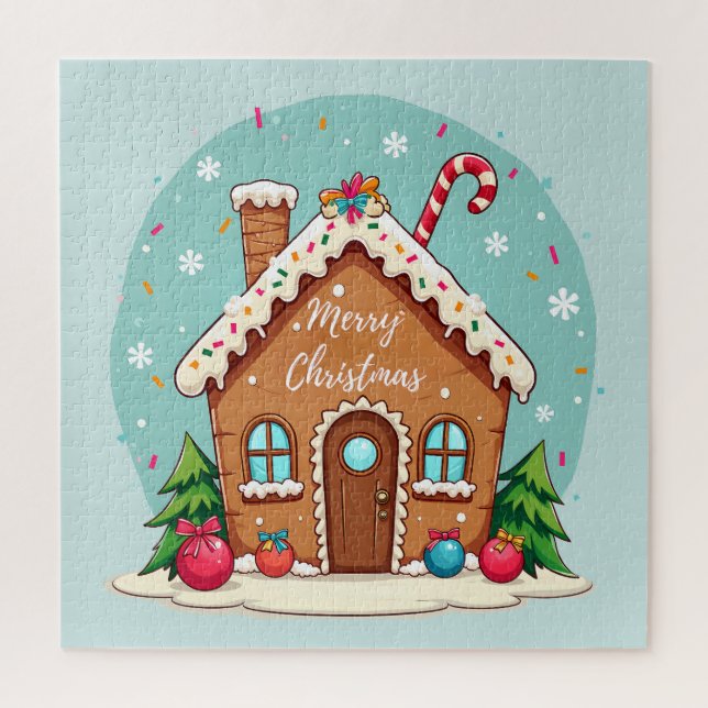 Whimsical Gingerbread House Christmas Scene Jigsaw Puzzle (Vertical)
