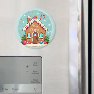 Whimsical Gingerbread House Christmas Scene Magnet