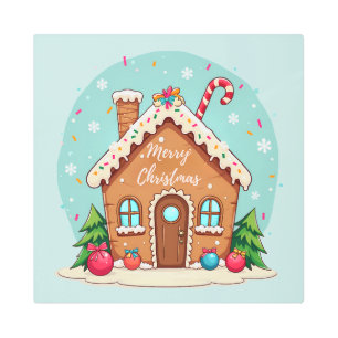 Whimsical Gingerbread House Christmas Scene Metal Print