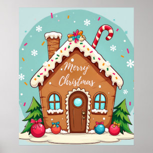 Whimsical Gingerbread House Christmas Scene Poster