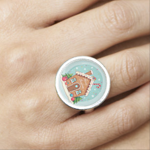 Whimsical Gingerbread House Christmas Scene Ring