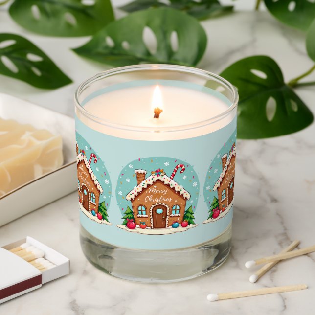 Whimsical Gingerbread House Christmas Scene Scented Candle (Lit)