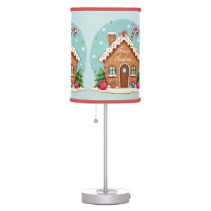 Whimsical Gingerbread House Christmas Scene Table Lamp
