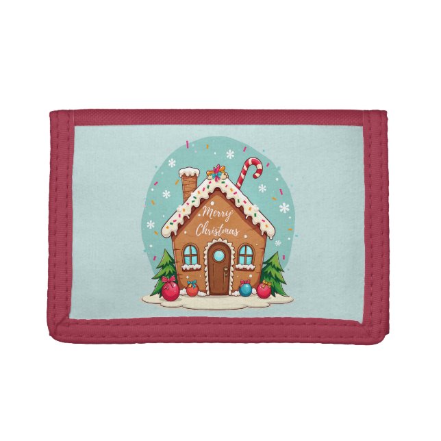 Whimsical Gingerbread House Christmas Scene Trifold Wallet (Front)