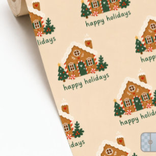 Whimsical Gingerbread House Happy Holidays Wrapping Paper