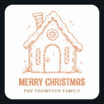Whimsical Gingerbread House Merry Christmas Square Sticker<br><div class="desc">Whimsical Gingerbread House Merry Christmas. Minimalist style for your festive favors with a whimsical illustration and brown writing. Easily personalise to your own details.</div>