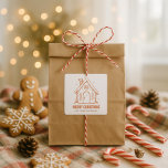 Whimsical Gingerbread House Merry Christmas Square Sticker<br><div class="desc">Whimsical Gingerbread House Merry Christmas. Minimalist style for your festive favors with a whimsical illustration and brown writing. Easily personalise to your own details.</div>