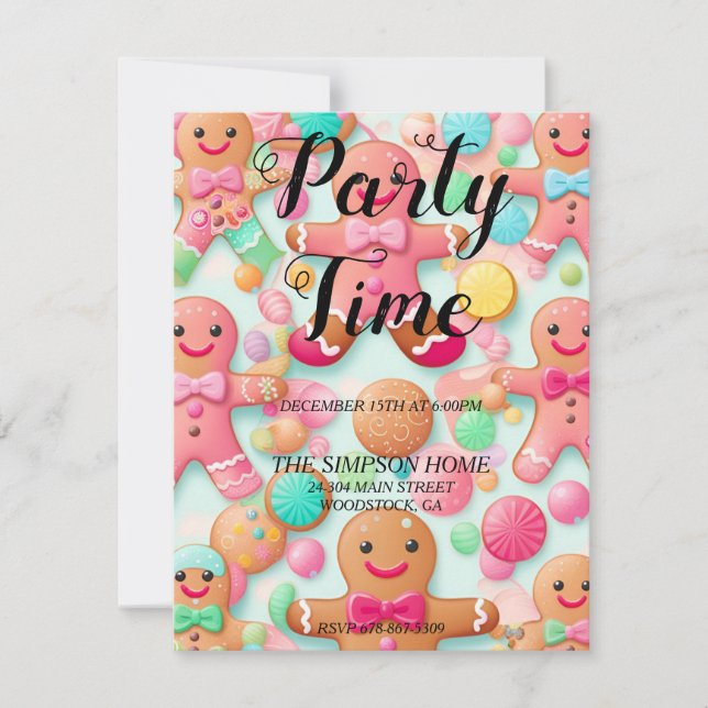 Whimsical Gingerbread Man Christmas Invitation (Front)