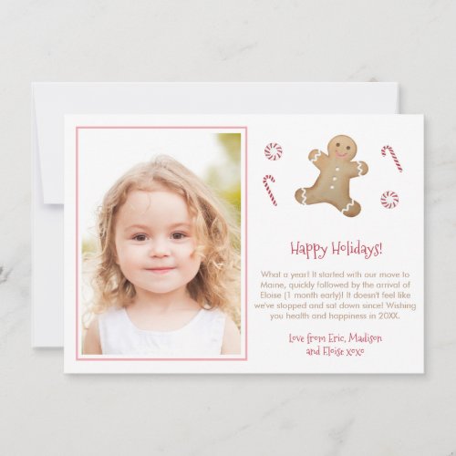 Whimsical Gingerbread Man Little Girl Classroom Holiday Card