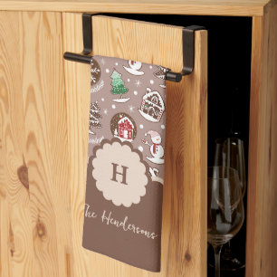 Whimsical Gingerbread Monogram Christmas Kitchen Towel
