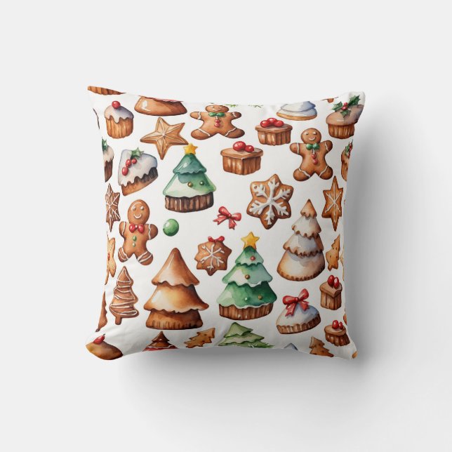 Whimsical Gingerbread Pattern Christmas No Photo  Throw Pillow (Front)