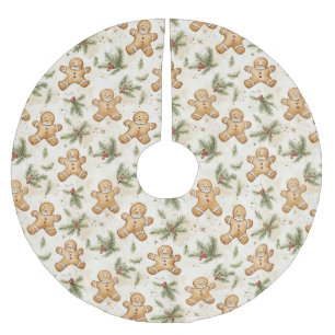 Whimsical Gingerbread & Pine Holiday Pattern Brushed Polyester Tree Skirt