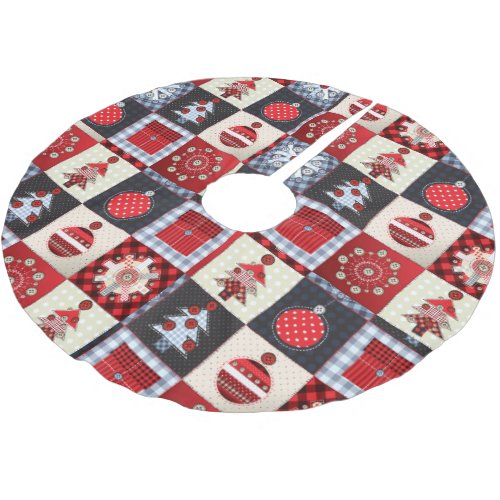 Whimsical Gingham Christmas Patchwork Quilt Brushed Polyester Tree Skirt