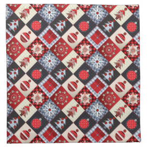 Whimsical Gingham Christmas Patchwork Quilt Cloth Napkin