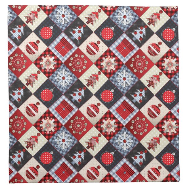 Whimsical Gingham Christmas Patchwork Quilt Cloth Napkin (Front)