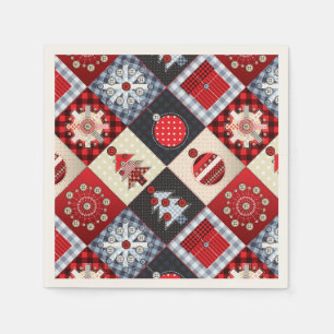 Whimsical Gingham Christmas Patchwork Quilt Paper Napkins