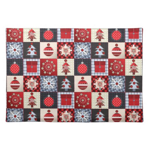 Whimsical Gingham Christmas Patchwork Quilt Placemat