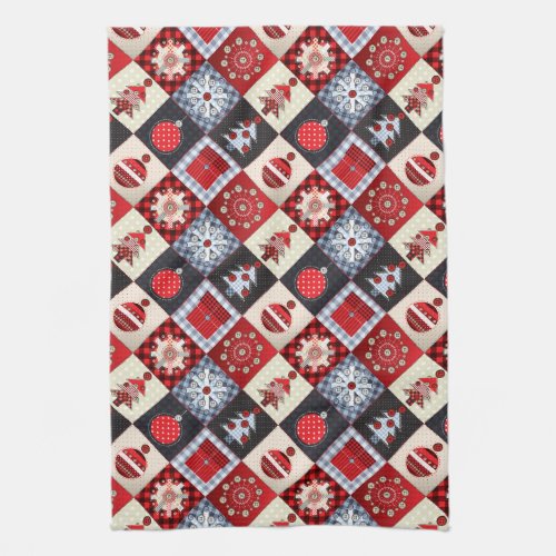 Whimsical Gingham Christmas Patchwork Quilt Towel