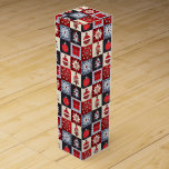 Whimsical Gingham Christmas Patchwork Quilt Wine Gift Box<br><div class="desc">Whimsical Gingham Christmas Quilt design in blues and reds and off white - Cute Christmas trees, ornaments and snowflakes decorated with cute buttons and with gingham and polka dots as the backgrounds for the squares. A favorite Christmas design for farm folks and country cabin families. NO real buttons or quilt...</div>