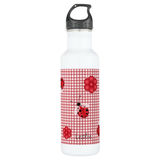 Whimsical Gingham & Ladybugs Water Bottle (Front)