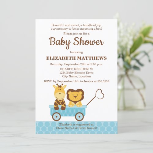 Whimsical Giraffe and Lion Baby Shower Invitation