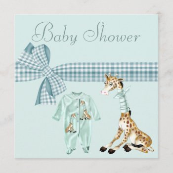 Whimsical Giraffe Blue Baby Boy Shower Invitation by AJ_Graphics at Zazzle