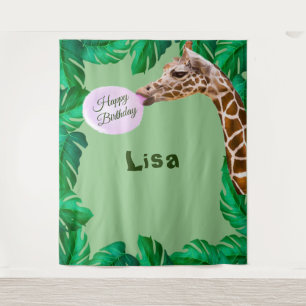 Whimsical Giraffe Bubble Gum Birthday Backdrop