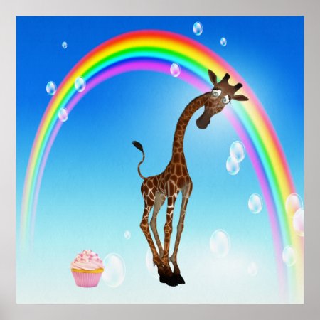 Whimsical Giraffe, Cupcake & Rainbow Poster