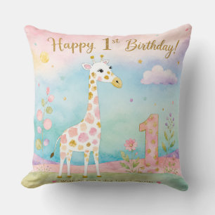 Whimsical Giraffe First Birthday Wonder Throw Pillow