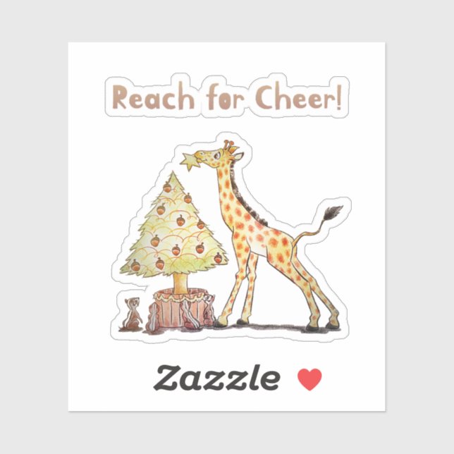 Whimsical Giraffe Holiday Tree Drawing Sticker (Sheet)