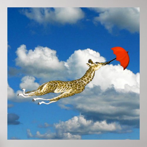 Whimsical Giraffe In the Clouds Poster
