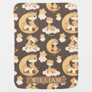 Whimsical Giraffe on Clouds Pattern Custom Name Baby Blanket