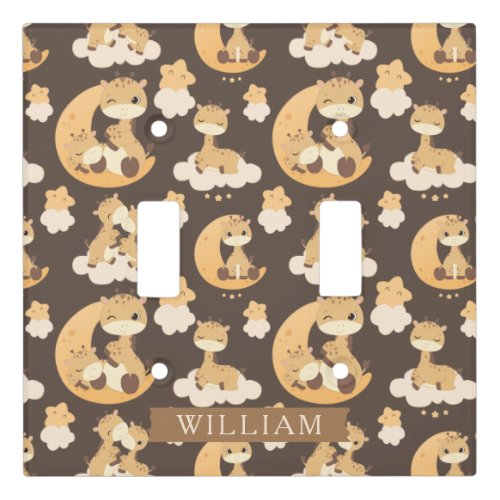 Whimsical Giraffe on Clouds Pattern Custom Name Light Switch Cover