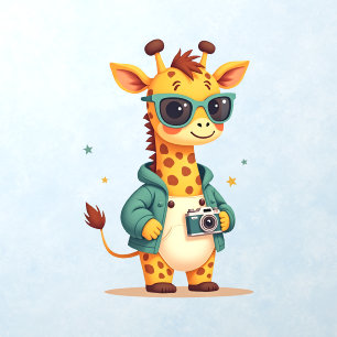 Whimsical Giraffe Photographer Boho Nursery Art Wall Decal