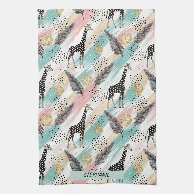 Whimsical Giraffe Polka Dot Pattern – Pastel Kitchen Towel (Vertical)