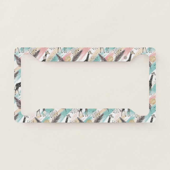 Whimsical Giraffe Polka Dot Pattern – Pastel License Plate Frame (Front)